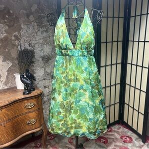 VNT NWT Y2K Max And Cleo Silk Beaded Vibrant Floral Print Halter Dress: Size 12